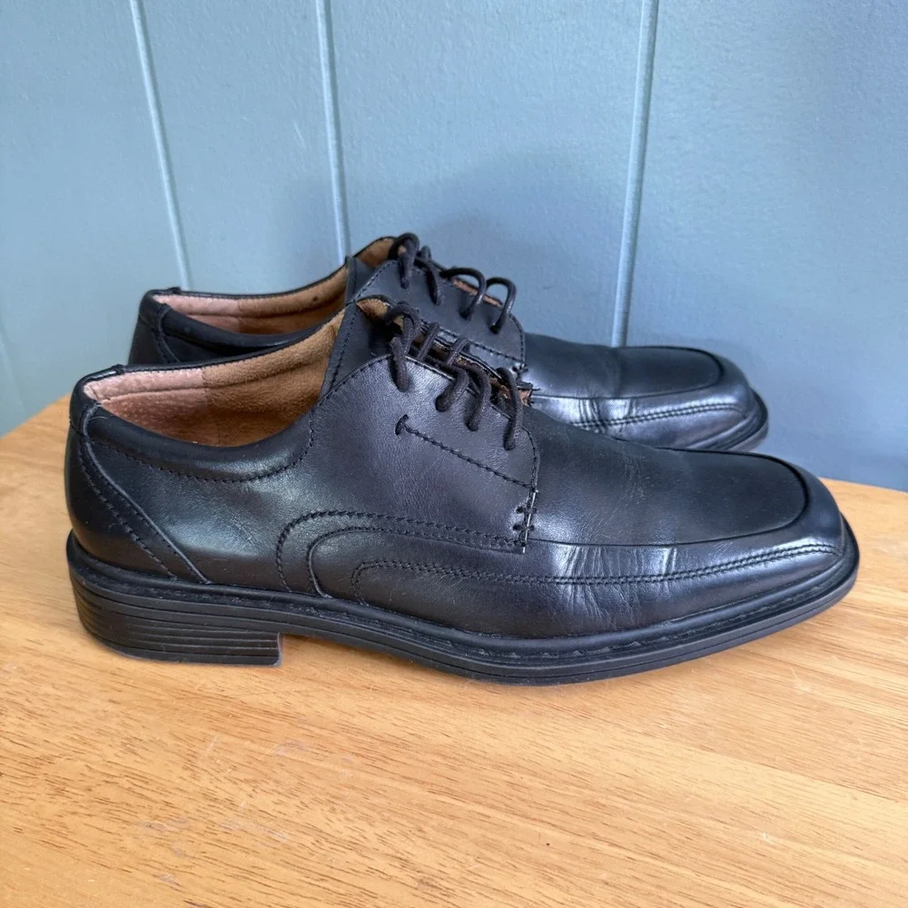 Florsheim Men 10 Black Leather Square Toe Derby Dress Shoe Dark Academia Classic